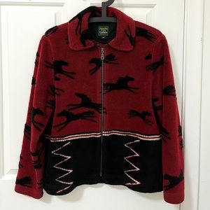 Dark Red Horse Motif Fleece Sweater